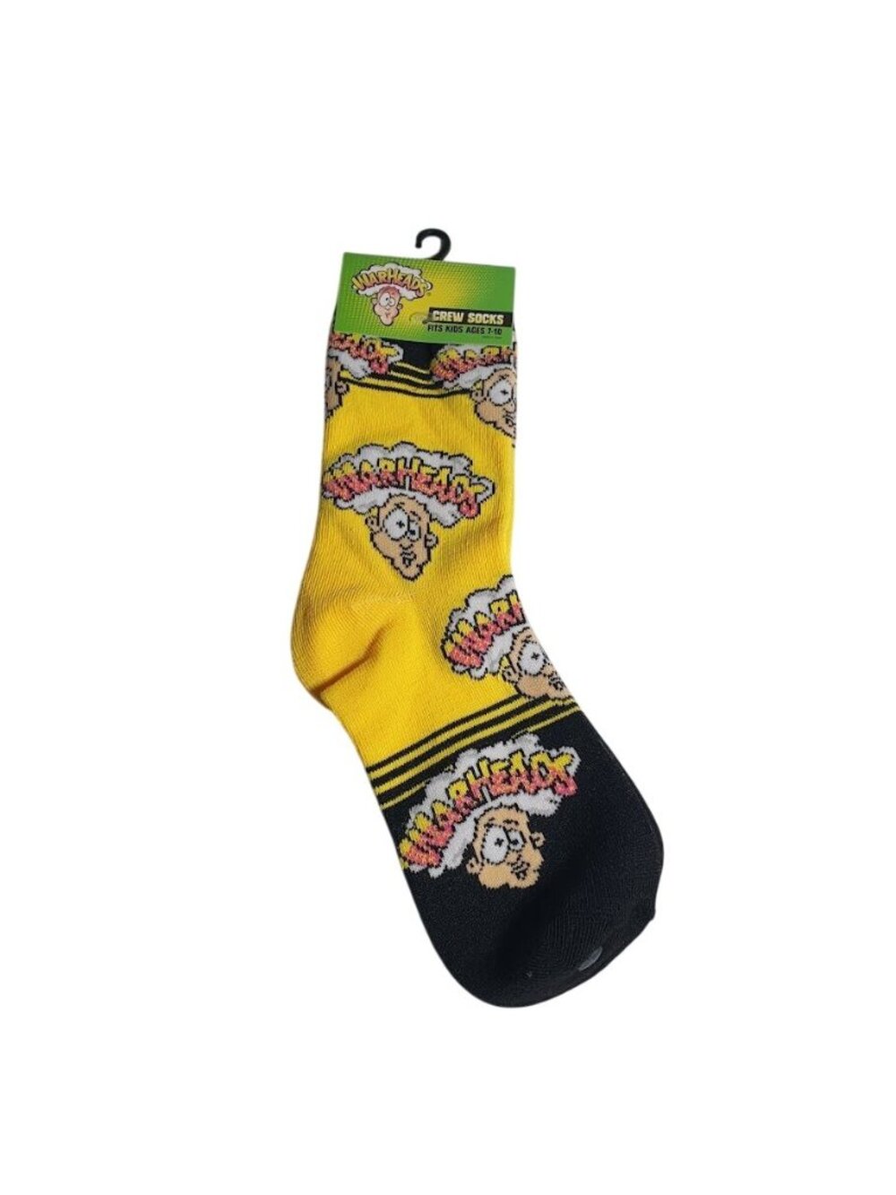 Warheads Kids 7 to10 Crew Socks Bright Yellow Black Sour Candy Logo Pattern Gift